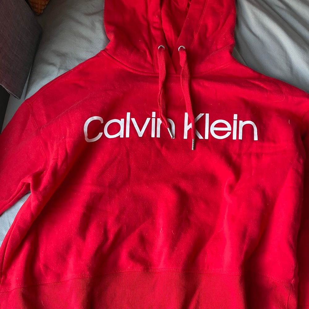 Red Calvin Klein cropped sweatshirt